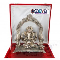 OkaeYa Silver Finish Ganesh God Idol With Beautiful Velvet Box Exclusive Gift For Diwali Gift, Wedding Gift, Birthday Gift And Corporate Gift 